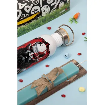 God of war, Easter Set, metallic silver aluminum water bottle (500ml) & scented flat Easter candle (30cm) (TURQUOISE)