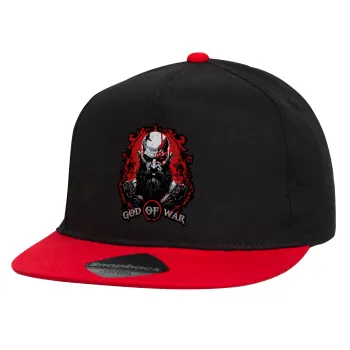 God of war, Καπέλο παιδικό Flat Snapback, Μαύρο/Κόκκινο (100% ΒΑΜΒΑΚΕΡΟ, ΠΑΙΔΙΚΟ, UNISEX, ONE SIZE)