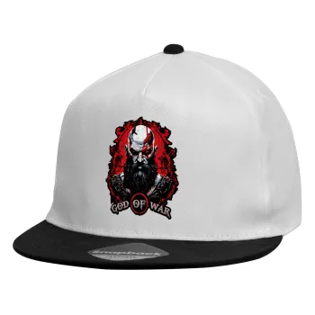 God of war, Καπέλο παιδικό Flat Snapback, Λευκό (100% ΒΑΜΒΑΚΕΡΟ, ΠΑΙΔΙΚΟ, UNISEX, ONE SIZE)