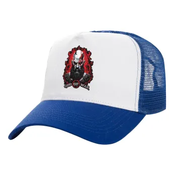 God of war, Adult Structured Trucker Hat, with Mesh, WHITE/BLUE (100% COTTON, ADULT, UNISEX, ONE SIZE)