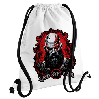 God of war, Backpack pouch GYMBAG white, with pocket (40x48cm) & thick cords