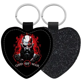 God of war, Μπρελόκ PU δερμάτινο glitter καρδιά ΜΑΥΡΟ