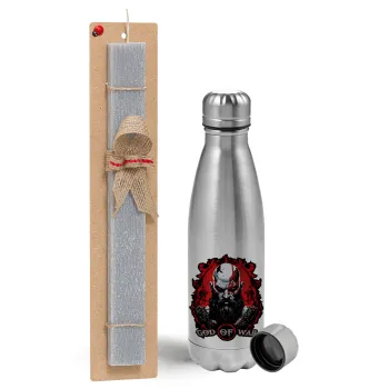 God of war, Easter Set, metallic Inox water bottle (750ml) & aromatic flat Easter candle (30cm) (GRAY)