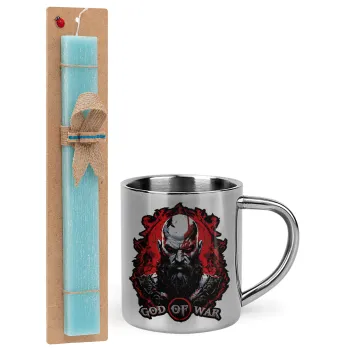 God of war, Πασχαλινή Λαμπάδα με μεταλλική κούπα θερμό (300ml) & κερί αρωματικό πλακέ (30cm) (ΤΙΡΚΟΥΑΖ)