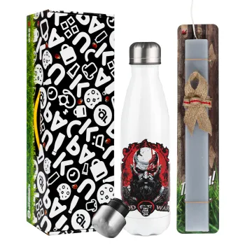 God of war, Easter candle, metallic white thermos bottle (500ml) & aromatic flat candle (30cm) (GRAY)