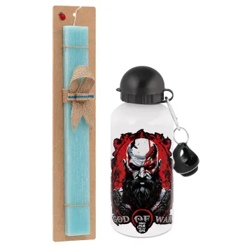 God of war, Easter Set, metallic aluminum water bottle (500ml) & scented flat candle (30cm) (TURQUOISE)