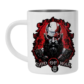 God of war, Λευκή Ανοξείδωτη Μεταλλική Κούπα 450ml - Διπλού Τοιχώματος 