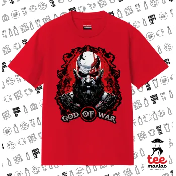 God of war, Κλασικό T-Shirt, διπλής ραφής, χωρίς πλευρικές ραφές ΚΟΚΚΙΝΟ από 100% βαμβάκι. Vegan & OEKO-TEX πιστοποιημένο.