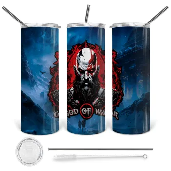 God of war, Tumbler ποτήρι θερμό από ανοξείδωτο ατσάλι 600ml, με μεταλλικό καλαμάκι & βούρτσα καθαρισμού