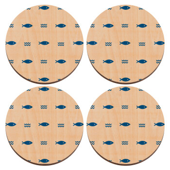 Fishing, ΣΕΤ x4 Σουβέρ ξύλινα στρογγυλά plywood (9cm)