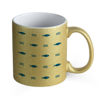 Fishing, Κούπα Χρυσή Glitter που γυαλίζει, κεραμική, 330ml
