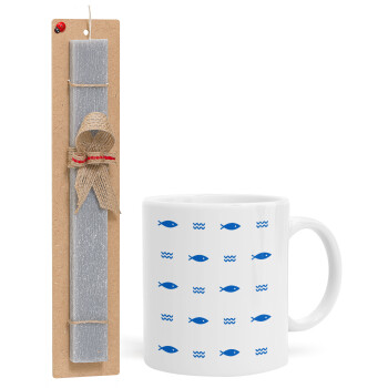 Fishing, Easter Set, Ceramic Cup (330ml) & Easter aromatic flat candle (30cm) (GRAY)