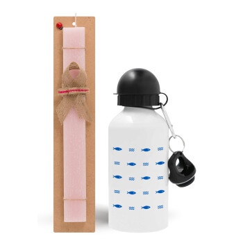 Fishing, Easter Set, metallic aluminum bottle (500ml) & aromatic flat Easter candle (30cm) (PINK)