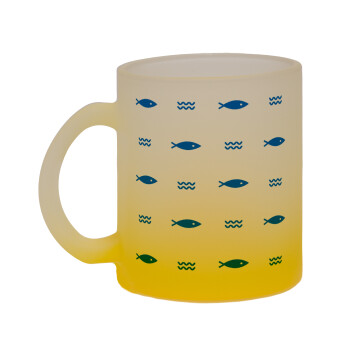 Ψαράκια, Κούπα γυάλινη δίχρωμη με βάση το κίτρινο ματ, 330ml