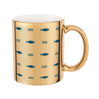 Fishing, Mug ceramic, gold mirror, 330ml