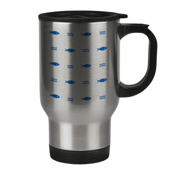 Fishing, Stainless steel travel mug with lid, double wall 450ml