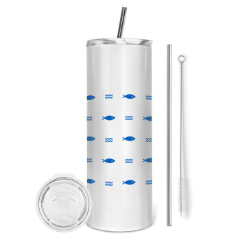 Fishing, Eco friendly stainless steel tumbler 600ml, with metal straw & cleaning brush