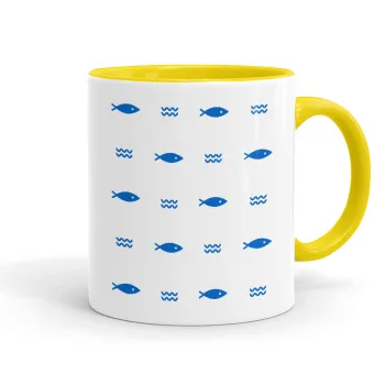 Ψαράκια, Κούπα χρωματιστή κίτρινη, κεραμική, 330ml