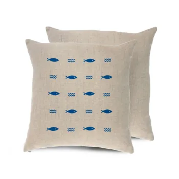 Fishing, Μαξιλάρι καναπέ ΛΙΝΟ 40x40cm περιέχεται το  γέμισμα