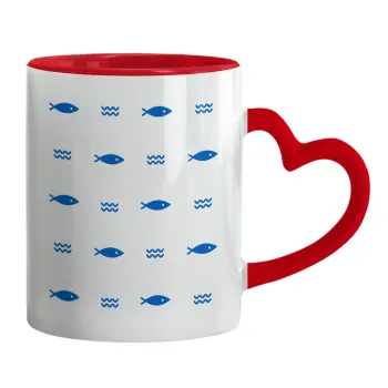 Fishing, Mug heart red handle, ceramic, 330ml