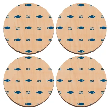 Ψαράκια, ΣΕΤ x4 Σουβέρ ξύλινα στρογγυλά plywood (9cm)