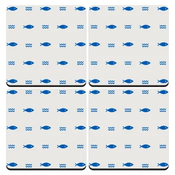 Ψαράκια, ΣΕΤ 4 Σουβέρ ξύλινα τετράγωνα (9cm)