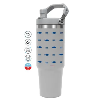 Fishing, GREY color, 890ml (30oz) stainless Steel Tumbler with Handle