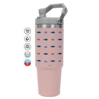 Fishing, Pink color, 890ml (30oz) stainless Steel Tumbler with Handle