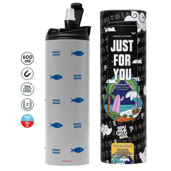 Fishing, Tumbler stainless steel GREY 600ml