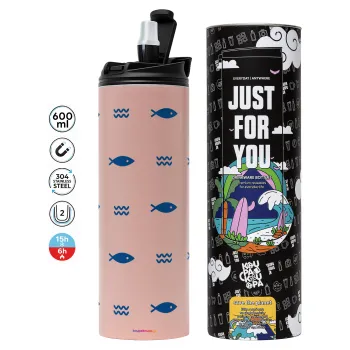 Fishing, Tumbler stainless steel PINK 600ml