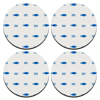 Ψαράκια, ΣΕΤ 4 Σουβέρ ξύλινα στρογγυλά (9cm)