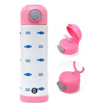 Fishing, Children's hot water bottle, stainless steel, with safety straw, PINK (500ml)