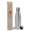 Easter Set, metallic Inox water bottle (750ml) & aromatic flat Easter candle (30cm) (GRAY)