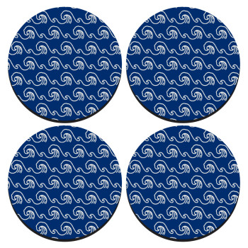 Μπλε Κύματα, ΣΕΤ 4 Σουβέρ ξύλινα στρογγυλά (9cm)