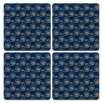 Blue Waves, ΣΕΤ x4 Σουβέρ ξύλινα τετράγωνα plywood (9cm)