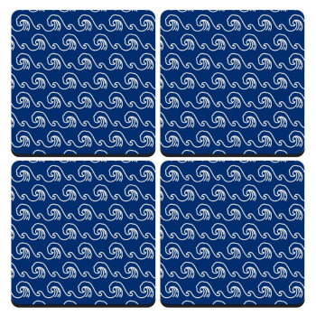 Blue Waves, ΣΕΤ 4 Σουβέρ ξύλινα τετράγωνα (9cm)