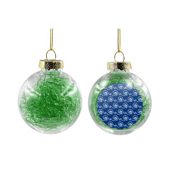 Blue Waves, Transparent Christmas tree ball ornament with green filling 8cm