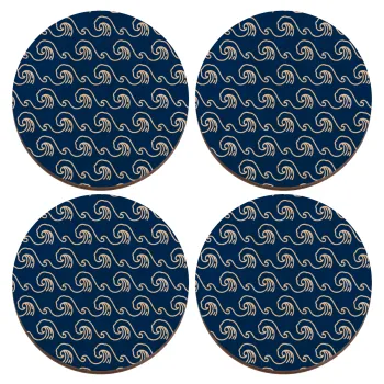 Μπλε Κύματα, ΣΕΤ x4 Σουβέρ ξύλινα στρογγυλά plywood (9cm)