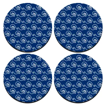 Μπλε Κύματα, ΣΕΤ 4 Σουβέρ ξύλινα στρογγυλά (9cm)