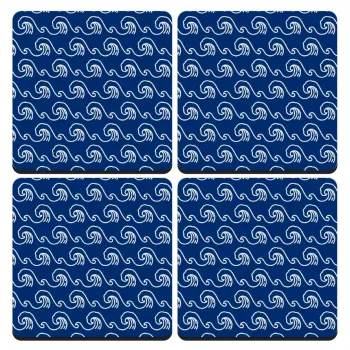 Μπλε Κύματα, ΣΕΤ 4 Σουβέρ ξύλινα τετράγωνα (9cm)