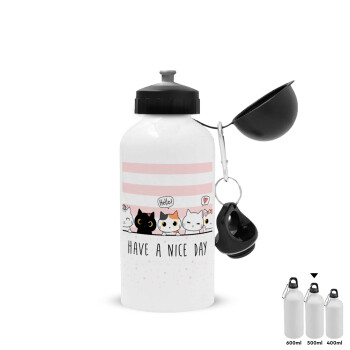 Have a nice day cats, Metal water bottle, White, aluminum 500ml