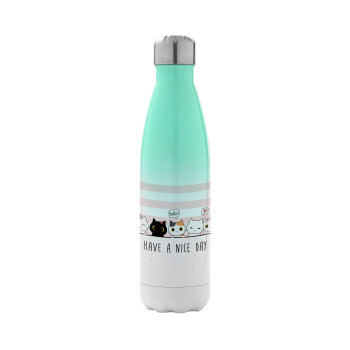 Have a nice day cats, Metal mug thermos Green/White (Stainless steel), double wall, 500ml