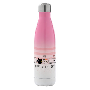 Have a nice day cats, Metal mug thermos Pink/White (Stainless steel), double wall, 500ml