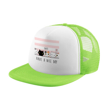 Have a nice day cats, Καπέλο παιδικό Soft Trucker με Δίχτυ ΠΡΑΣΙΝΟ/ΛΕΥΚΟ (POLYESTER, ΠΑΙΔΙΚΟ, ONE SIZE)