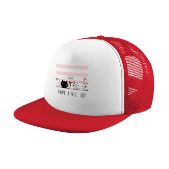 Have a nice day cats, Καπέλο Ενηλίκων Soft Trucker με Δίχτυ Red/White (POLYESTER, ΕΝΗΛΙΚΩΝ, UNISEX, ONE SIZE)