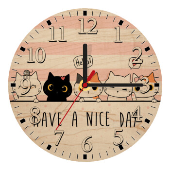 Have a nice day cats, Ρολόι τοίχου ξύλινο plywood (20cm)