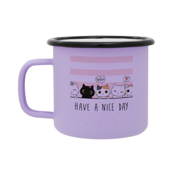 Have a nice day cats, Κούπα Μεταλλική εμαγιέ ΜΑΤ Light Pastel Purple 360ml
