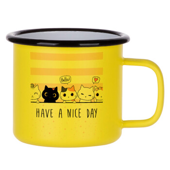 Have a nice day cats, Κούπα Μεταλλική εμαγιέ ΜΑΤ Κίτρινη 360ml