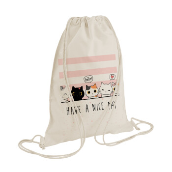 Have a nice day cats, Τσάντα πλάτης πουγκί GYMBAG natural (28x40cm)