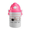 Have a nice day cats, Ροζ παιδικό παγούρι πλαστικό (BPA-FREE) με καπάκι ασφαλείας, κορδόνι και καλαμάκι, 400ml
